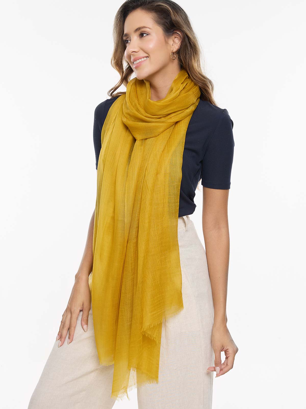 Featherlight Mustard Cashmere Scarf